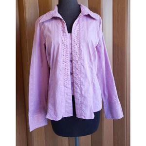 Faded Glory size large pink/ lavender cotton blend long sleeve button up blouse